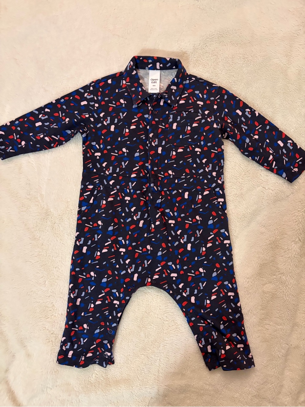 Open Edit Navy Confetti-Print Baby One-Piece